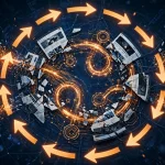 Illustration of AI systems looping through web content, symbolising the AI doom loop